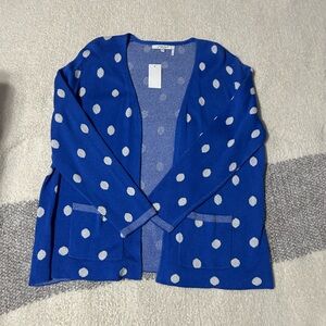 Foxcroft Blue Polka Dot Cardigan